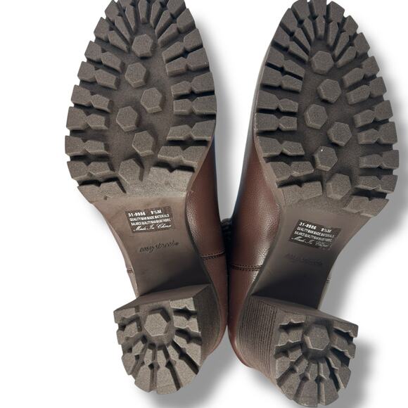 NEW Easy Street Brown Chunky Mid Calf Booties Size 9.5 Lug Ribbed Knit Heel Boot - Picture 8 of 9